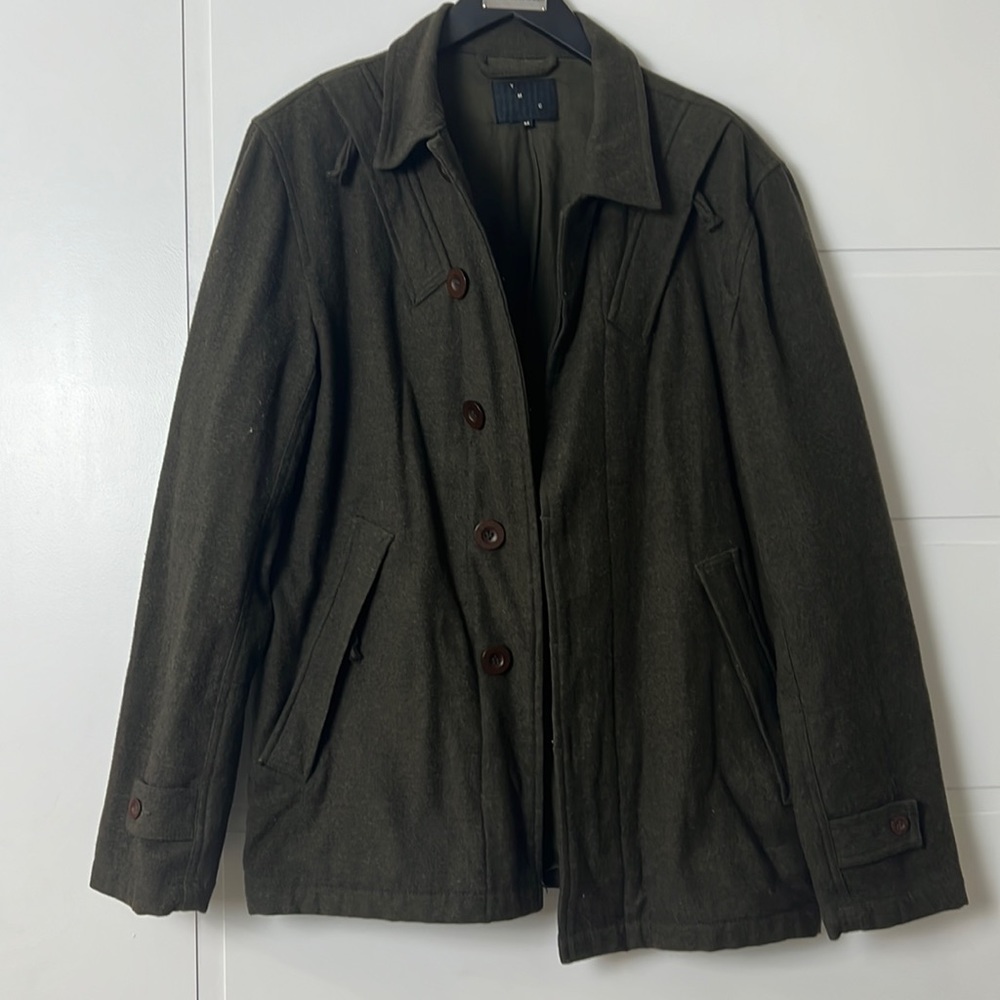 YMC army green mens medium pea coat.